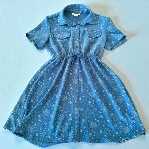 EMMA & ELSA Shirtwaist Mini Dress Girls Sz 12 Lunar Stars Graphic Short Sleeve